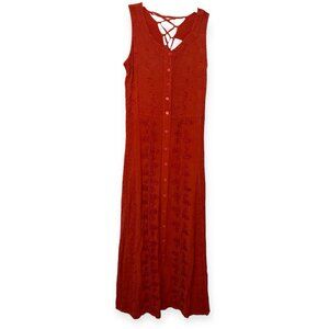 Y2K Daniel Laurent Maxi Dress Womens S Red Floral Embroidered Boho Fairy Vintage